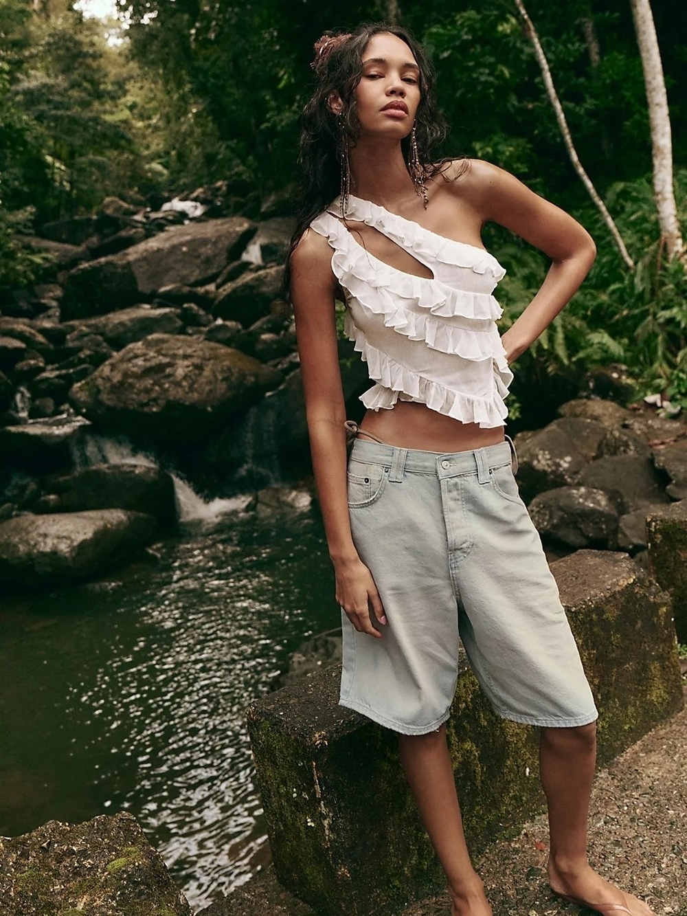 Free People Hollie One Shoulder Top Size Large - Free People Blouse Ruffles - Picture 6 of 9